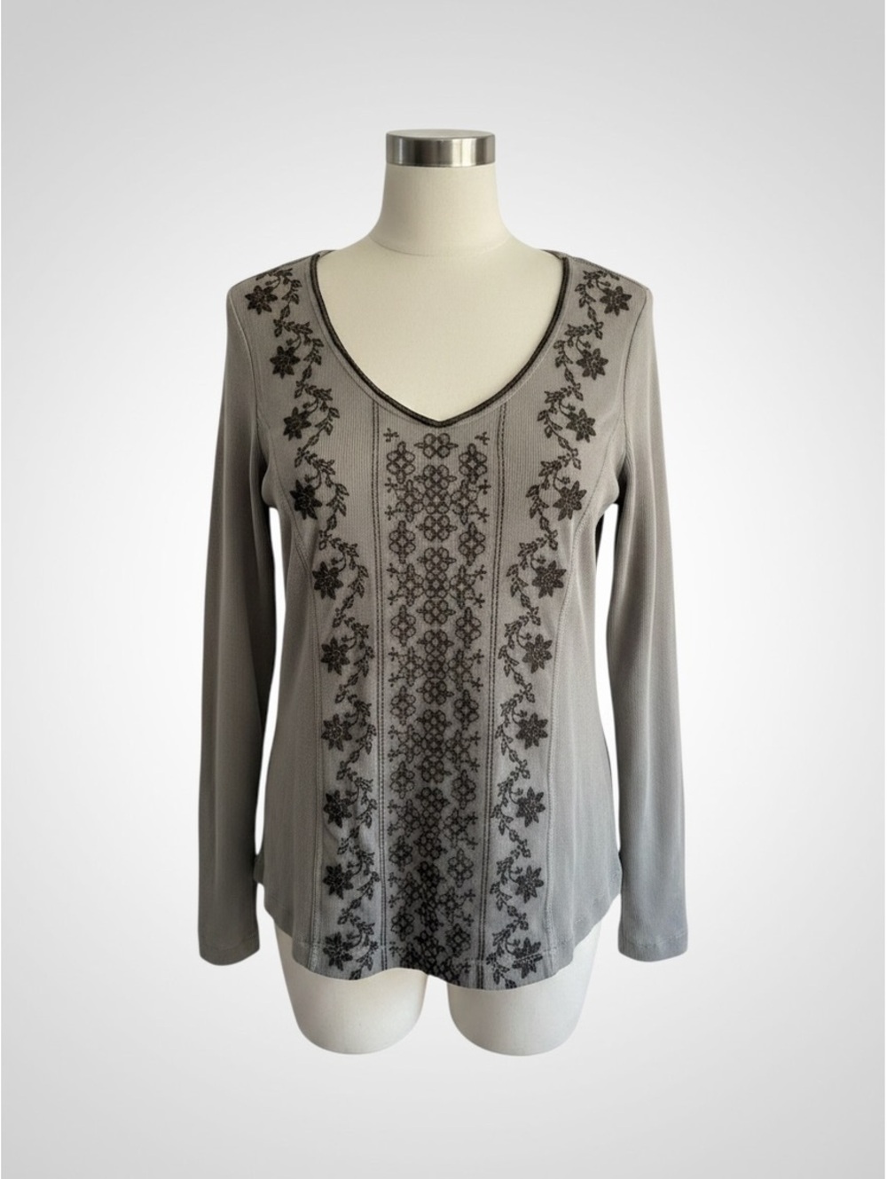 Sundance gray embroidered long sleeve top